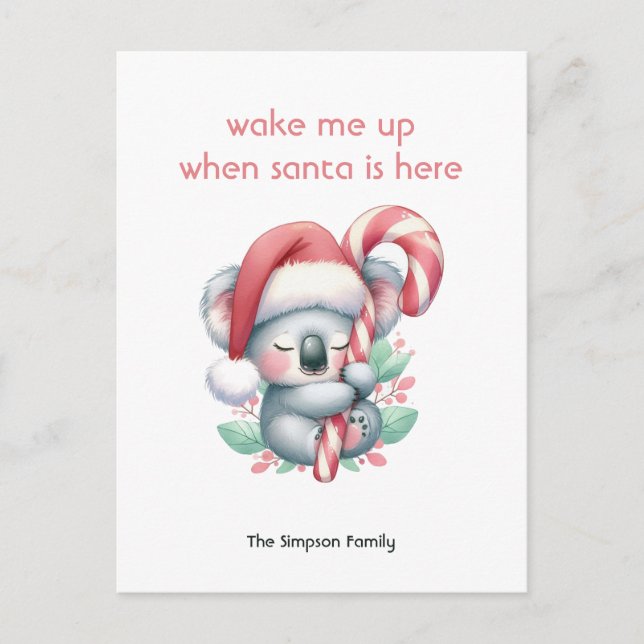 Xmas koala taking a nap holiday postcard (Front)