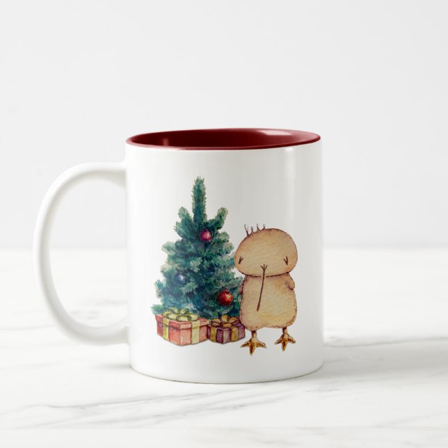 Xmas Kwii the cute kiwi bird Two-Tone Coffee Mug (Left)