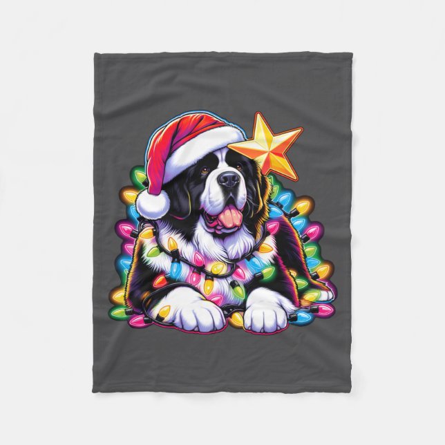 Xmas Landseer Newfoundland Dog Tangled Christmas L Fleece Blanket (Front)