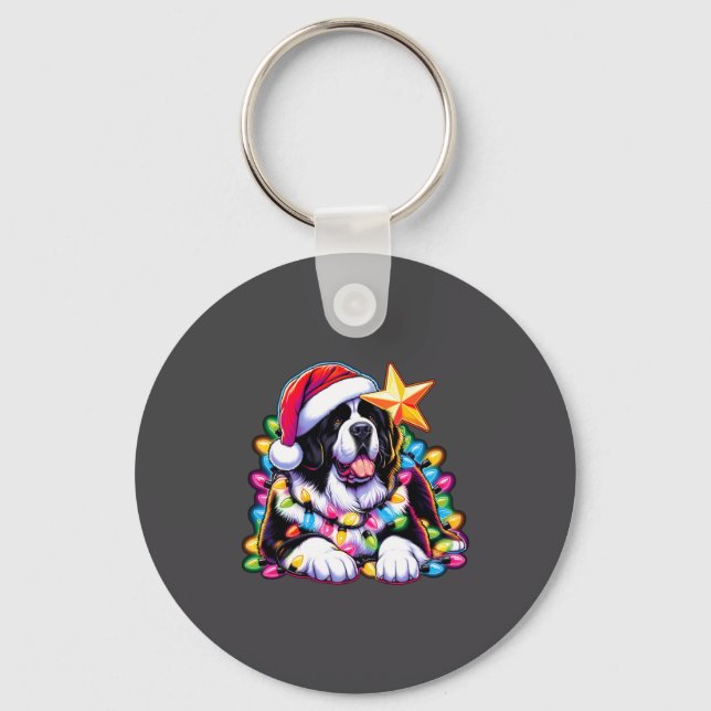 Xmas Landseer Newfoundland Dog Tangled Christmas L Key Ring (Front)