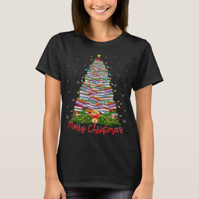 Xmas Light Book Lover Librarian Library Books Chri T-Shirt (Front)