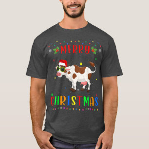 Xmas Light Cow Design Matching Christmas Pajama T-Shirt