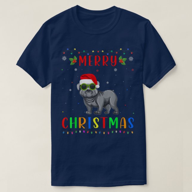 Xmas Light French Bulldog Design Matching Christma T-Shirt (Design Front)