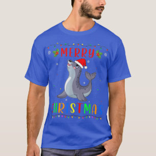 Xmas Light Sea Lion Design Matching Christmas Paja T-Shirt