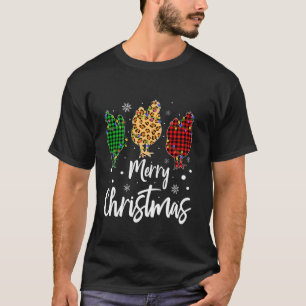 Xmas Lighting Buffalo Plaid Santa Chicken Christma T-Shirt