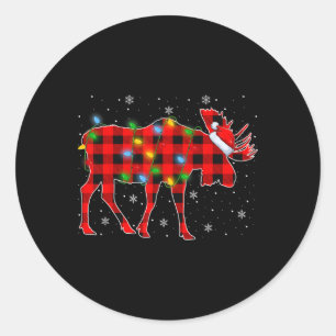 Xmas Lighting Buffalo Plaid Santa Moose Christmas Classic Round Sticker