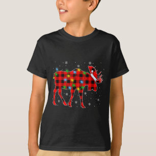 Xmas Lighting Buffalo Plaid Santa Moose Christmas  T-Shirt