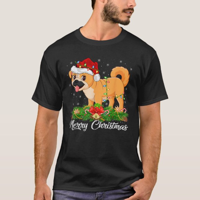 Xmas Lighting Decor Santa Hat Bulldog Christmas  T-Shirt (Front)
