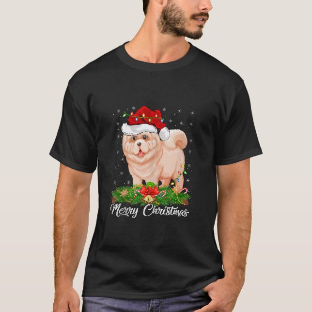 Xmas Lighting Decor Santa Hat Chow Chow Dog Christ T-Shirt (Front)