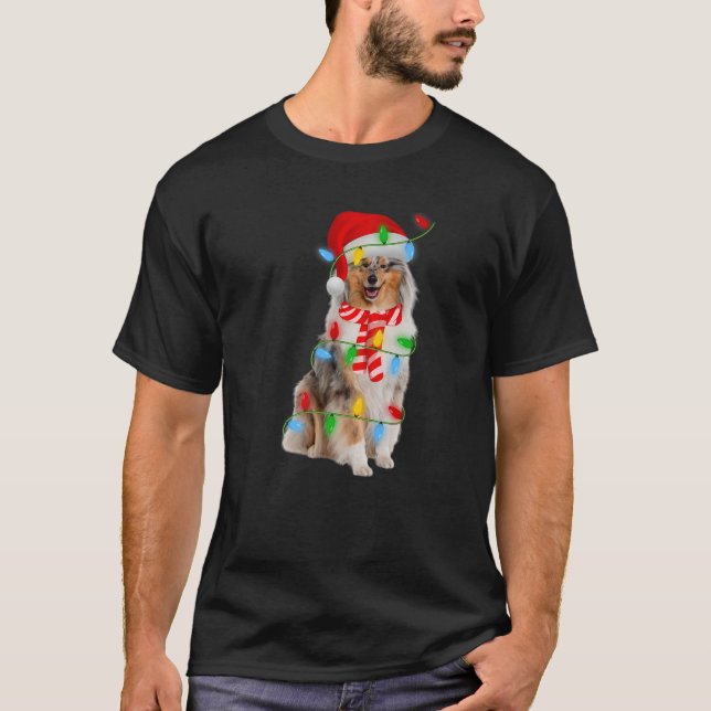 Xmas Lighting Holiday Santa Rough Collie Dog Chris T-Shirt (Front)