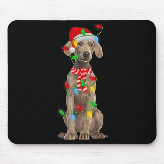Xmas Lighting Holiday Santa Weimaraner Dog Christm Mouse Pad (Front)