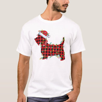 Xmas Lighting Matching Buffalo Plaid Scottie Dog C T-Shirt