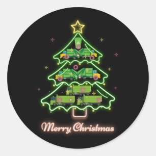 Xmas Lighting Matching Santa Garbage Truck Christm Classic Round Sticker