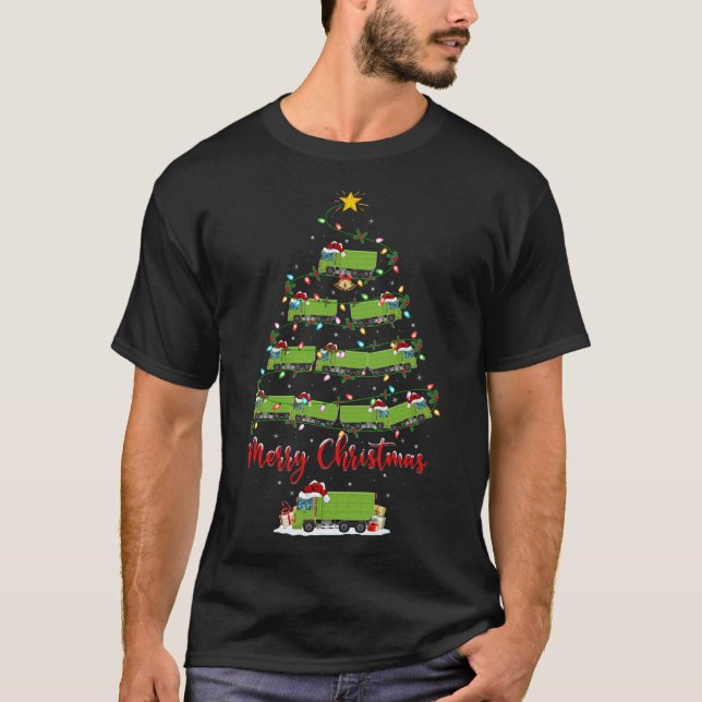 Xmas Lighting Matching Santa Garbage Truck Christm T-Shirt (Front)