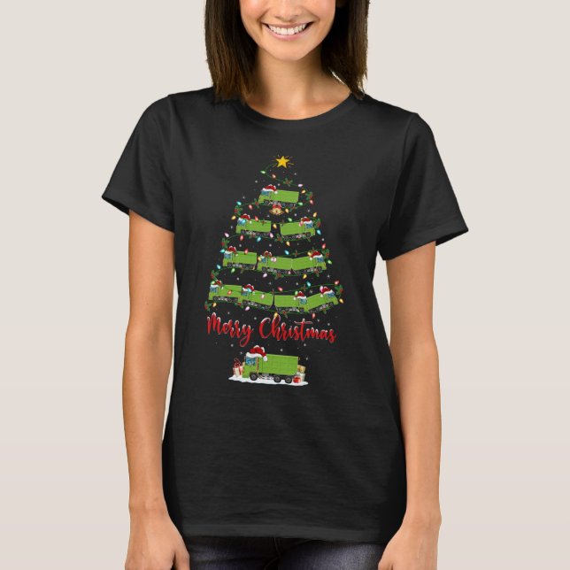 Xmas Lighting Matching Santa Garbage Truck Christm T-Shirt (Front)