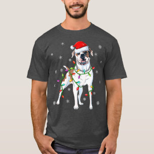 Xmas Lighting Matching Santa Hat American Bulldog  T-Shirt