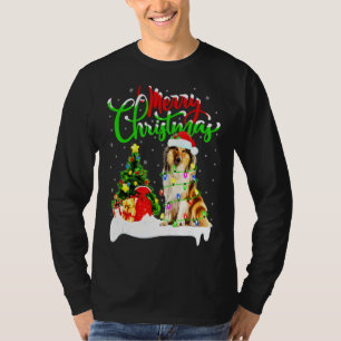 Xmas Lighting Matching Santa Rough Collie Dog Chri T-Shirt