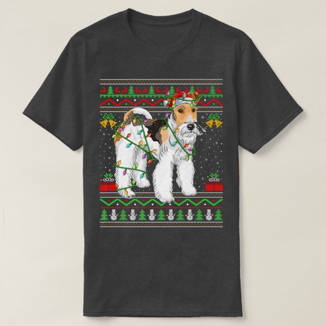 Xmas Lighting Matching Ugly Wire Fo Terrier Dog Ch T-Shirt (Design Front)