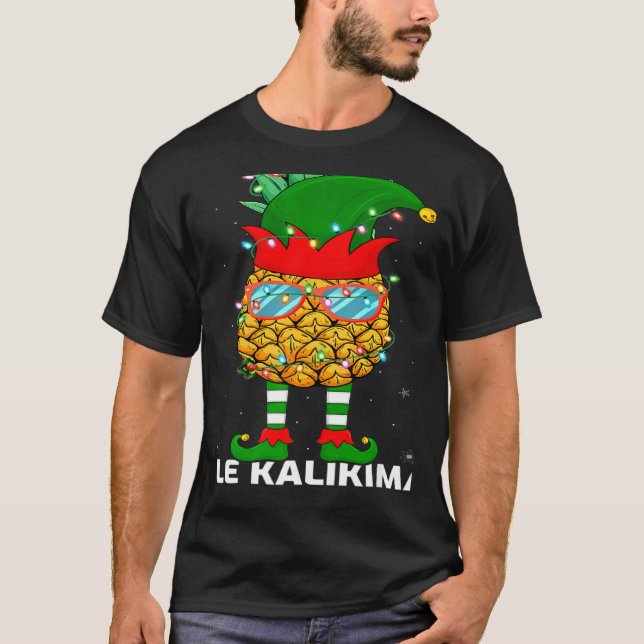 Xmas Lighting Mele Kalikimaka Pineapple Elf Christ T-Shirt (Front)