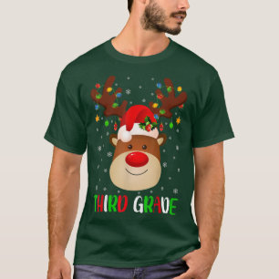 Xmas Lighting Reindeer Funny 3rd Grade Teacher Chr T-Shirt