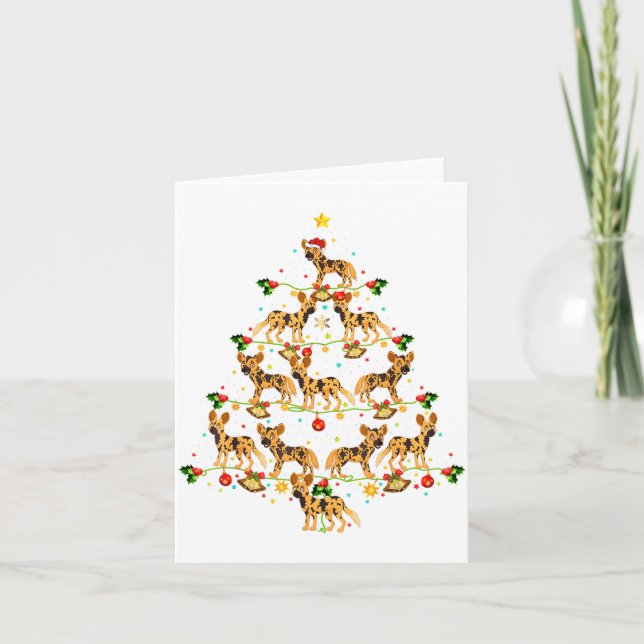 Xmas Lighting Santa African Wild Dog Christmas Tre Card (Front)