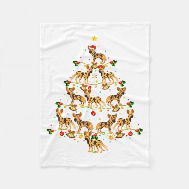 Xmas Lighting Santa African Wild Dog Christmas Tre Fleece Blanket (Front)