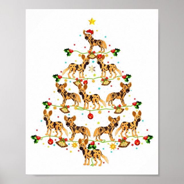 Xmas Lighting Santa African Wild Dog Christmas Tre Poster (Front)