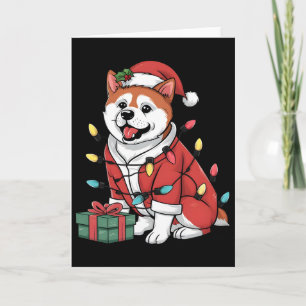 Xmas Lighting Santa Akita Dog Christmas Card