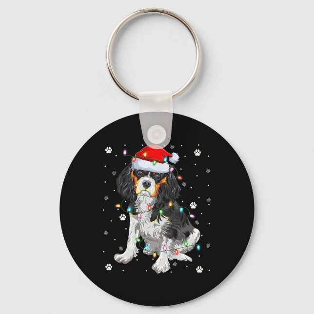 Xmas Lighting Santa Cavalier King Charles Spaniel  Key Ring (Front)
