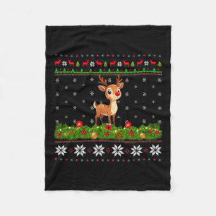 Xmas Lighting Santa Christmas Reindeer Fleece Blanket