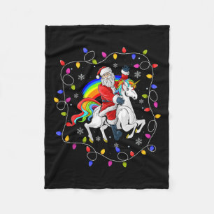 Xmas Lighting Santa Claus Riding Flying Unicorn Ch Fleece Blanket
