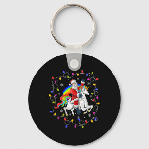 Xmas Lighting Santa Claus Riding Flying Unicorn Ch Key Ring