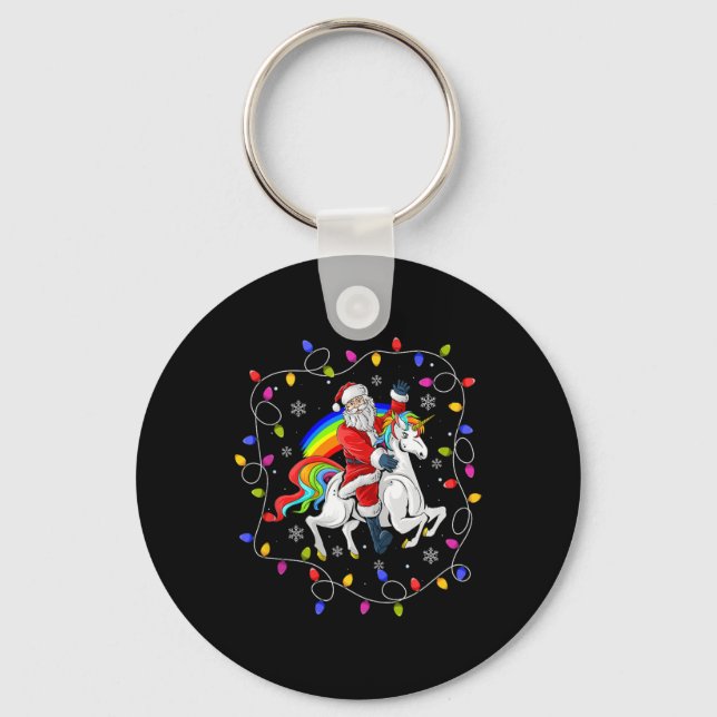 Xmas Lighting Santa Claus Riding Flying Unicorn Ch Key Ring (Front)