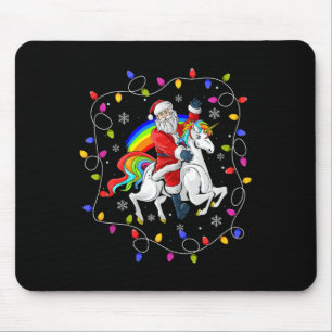Xmas Lighting Santa Claus Riding Flying Unicorn Ch Mouse Pad