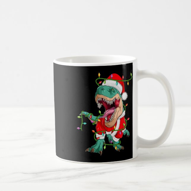 Xmas Lighting Santa Costume Dinosaur T-rex Christm Coffee Mug (Right)