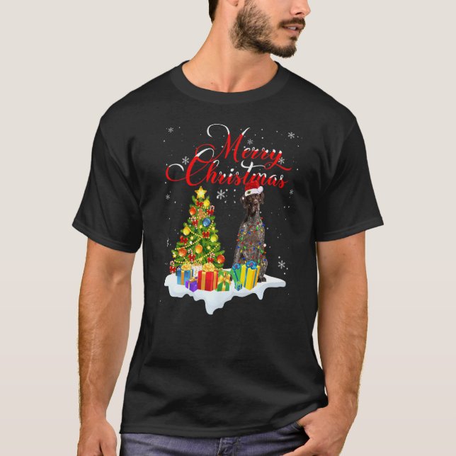 Xmas Lighting Santa German Shorthaired Pointer Dog T-Shirt (Front)