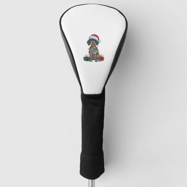 Xmas Lighting Santa German Wirehaired Pointer Dog  Golf Head Cover (Front)