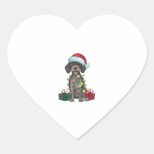 Xmas Lighting Santa German Wirehaired Pointer Dog Heart Sticker