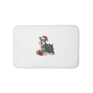 Xmas Lighting Santa Giant Schnauzer Dog Christmas  Bath Mat