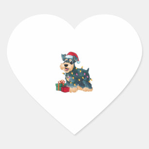 Xmas Lighting Santa Giant Schnauzer Dog Christmas Heart Sticker