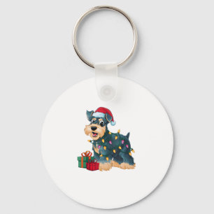 Xmas Lighting Santa Giant Schnauzer Dog Christmas Key Ring