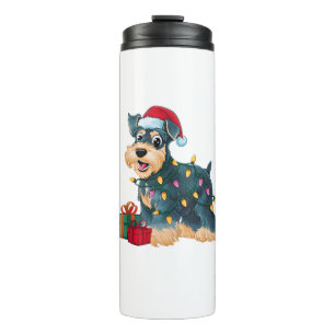 Xmas Lighting Santa Giant Schnauzer Dog Christmas Thermal Tumbler