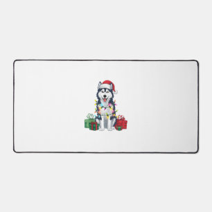 Xmas Lighting Santa Hat Alaskan Husky Dog Christma Desk Mat