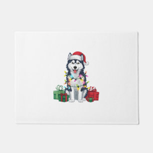 Xmas Lighting Santa Hat Alaskan Husky Dog Christma Doormat