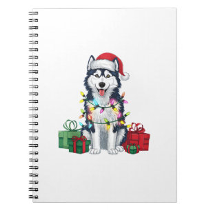 Xmas Lighting Santa Hat Alaskan Husky Dog Christma Notebook