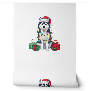 Xmas Lighting Santa Hat Alaskan Husky Dog Christma Wallpaper