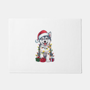 Xmas Lighting Santa Hat Alaskan Malamute Dog Chris Doormat