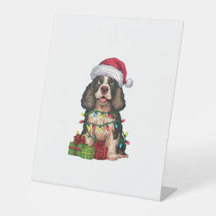 Xmas Lighting Santa Hat Alaskan Malamute Dog Chris Pedestal Sign
