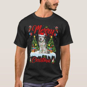 Xmas Lighting Santa Hat Alaskan Malamute Dog Chris T-Shirt