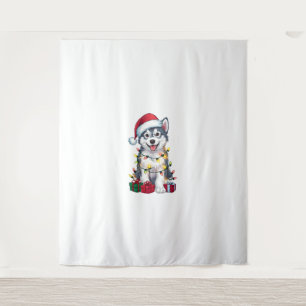 Xmas Lighting Santa Hat Alaskan Malamute Dog Chris Tapestry